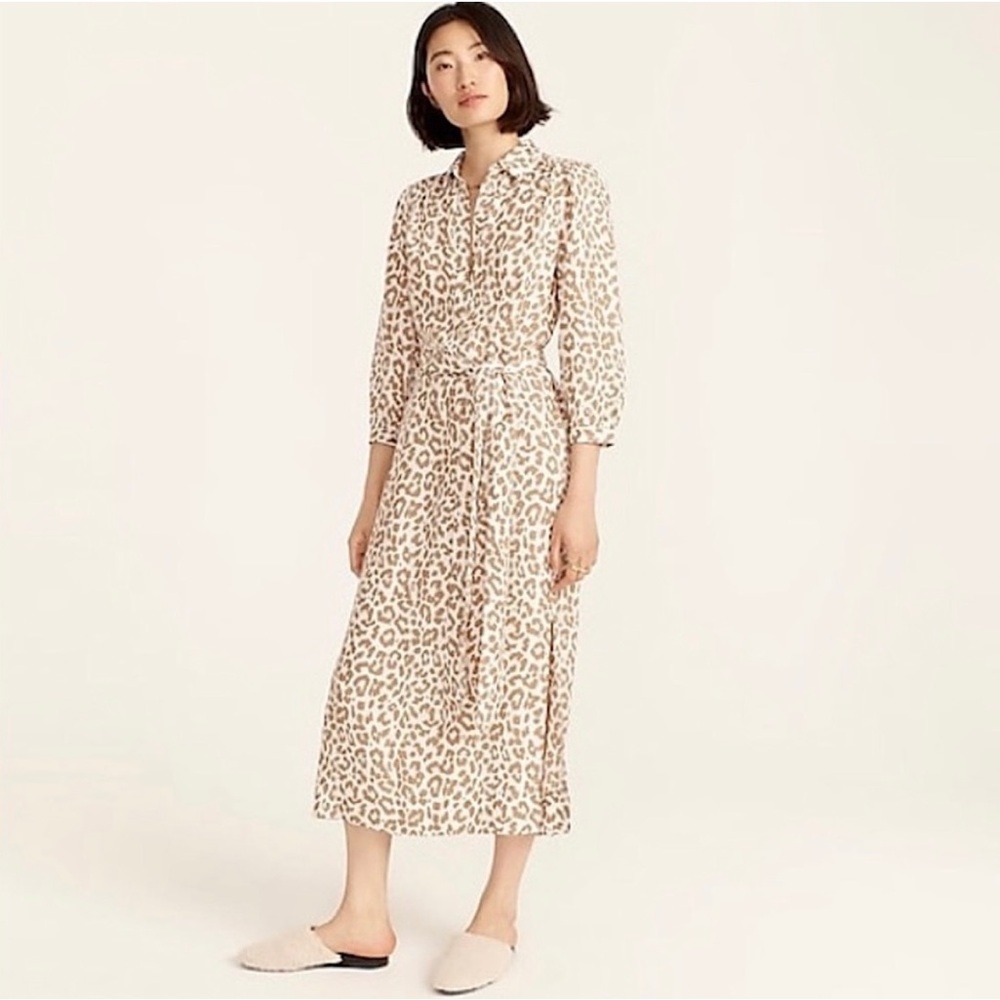 Women’s J.Crew Tie-Waist Shirtdress in Bold Leopard NEW